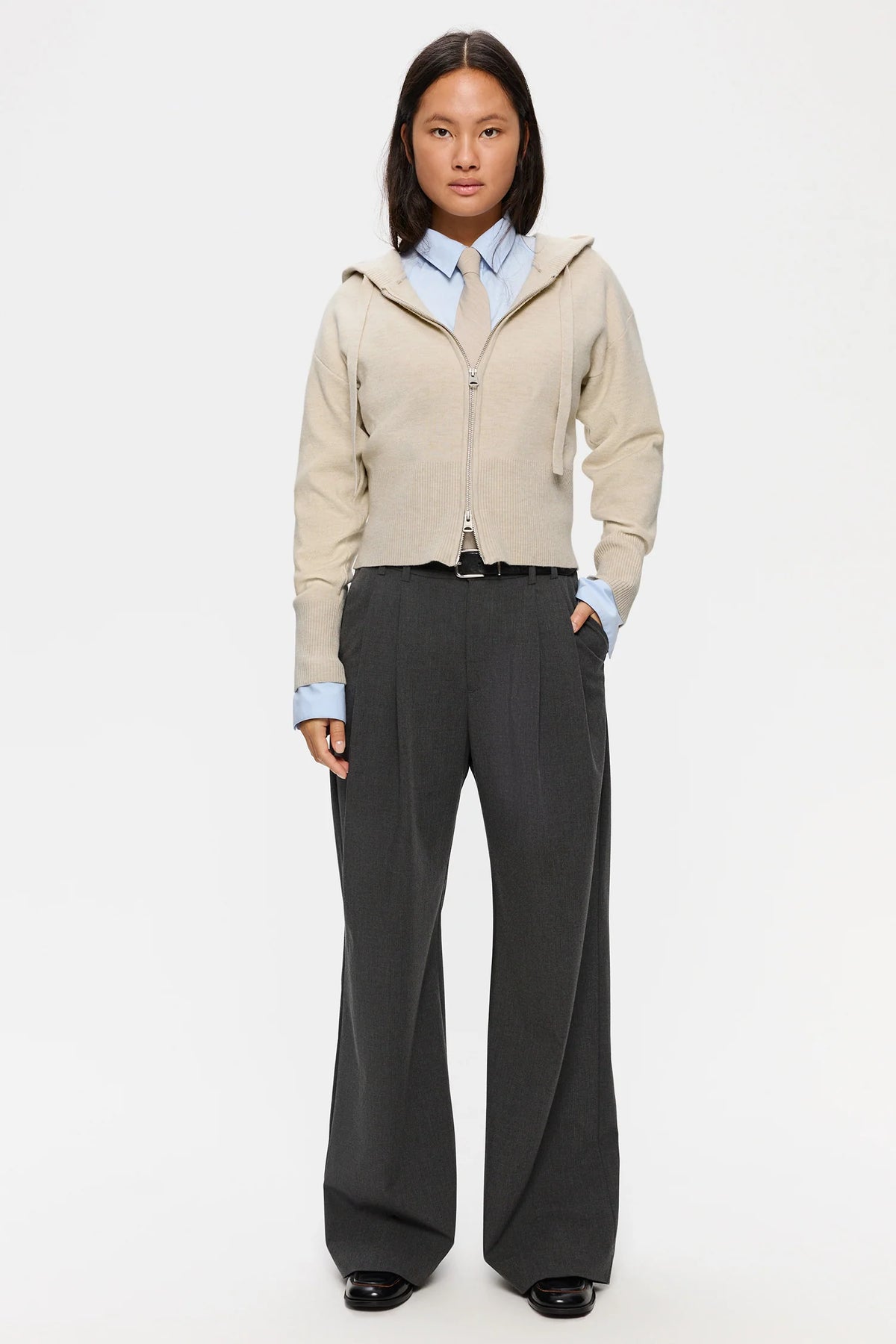 Minva stickad hoodie - oat melange