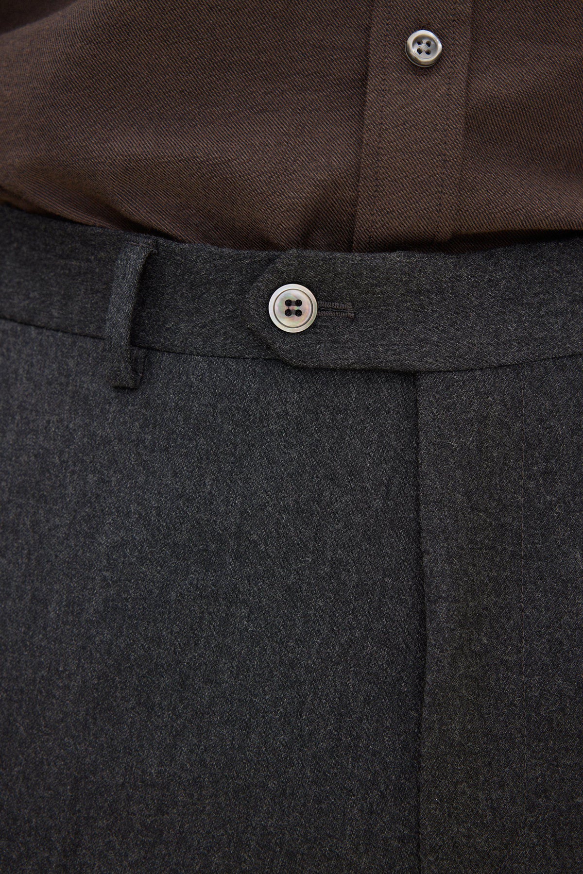 Dandy Regular Fit Flanellbyxor - Mörkgrå – detalj
