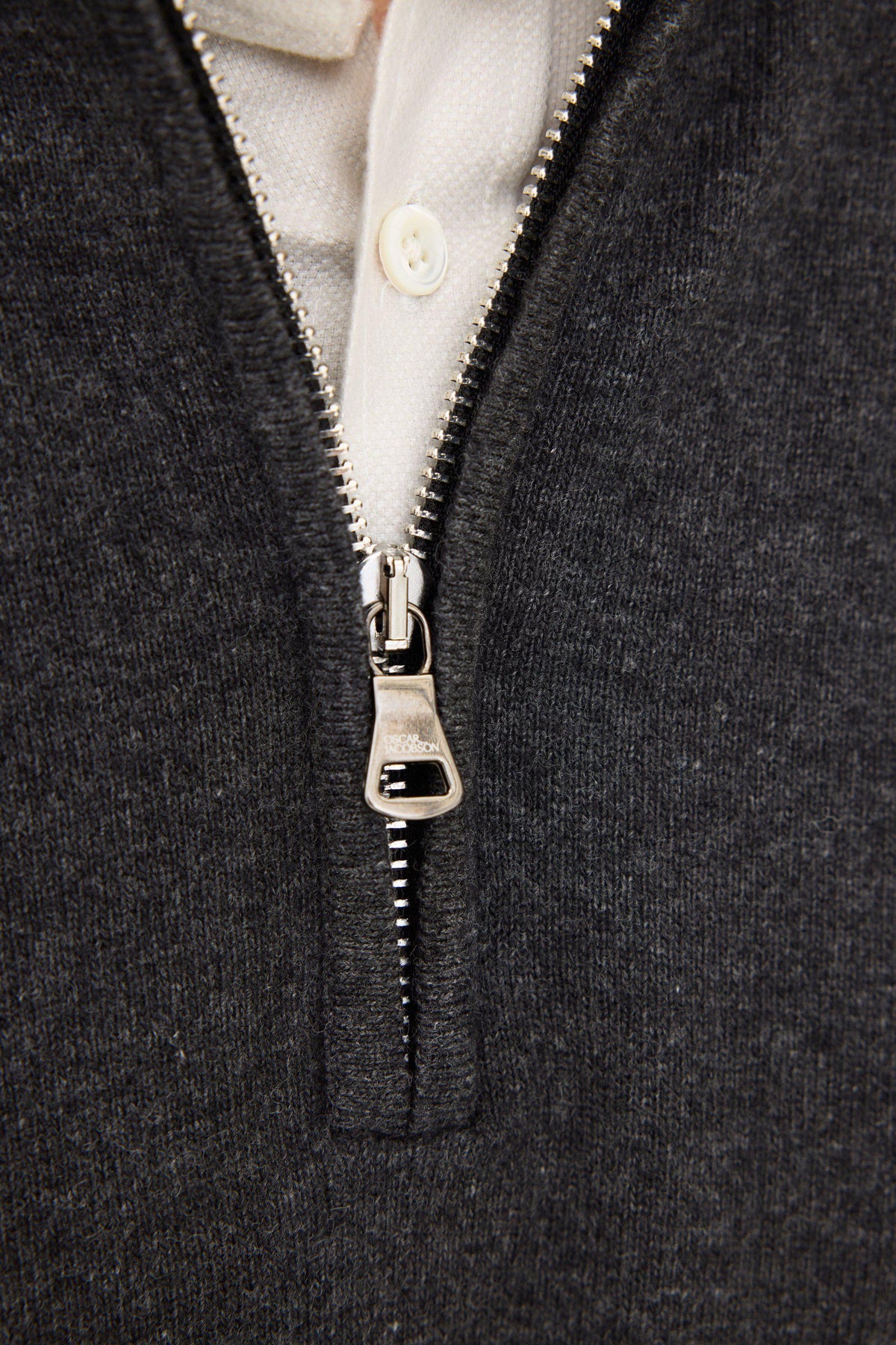 Patton Regular Fit Half Zip Tröja Ull-Kashmir - Mörkgrå – detalj