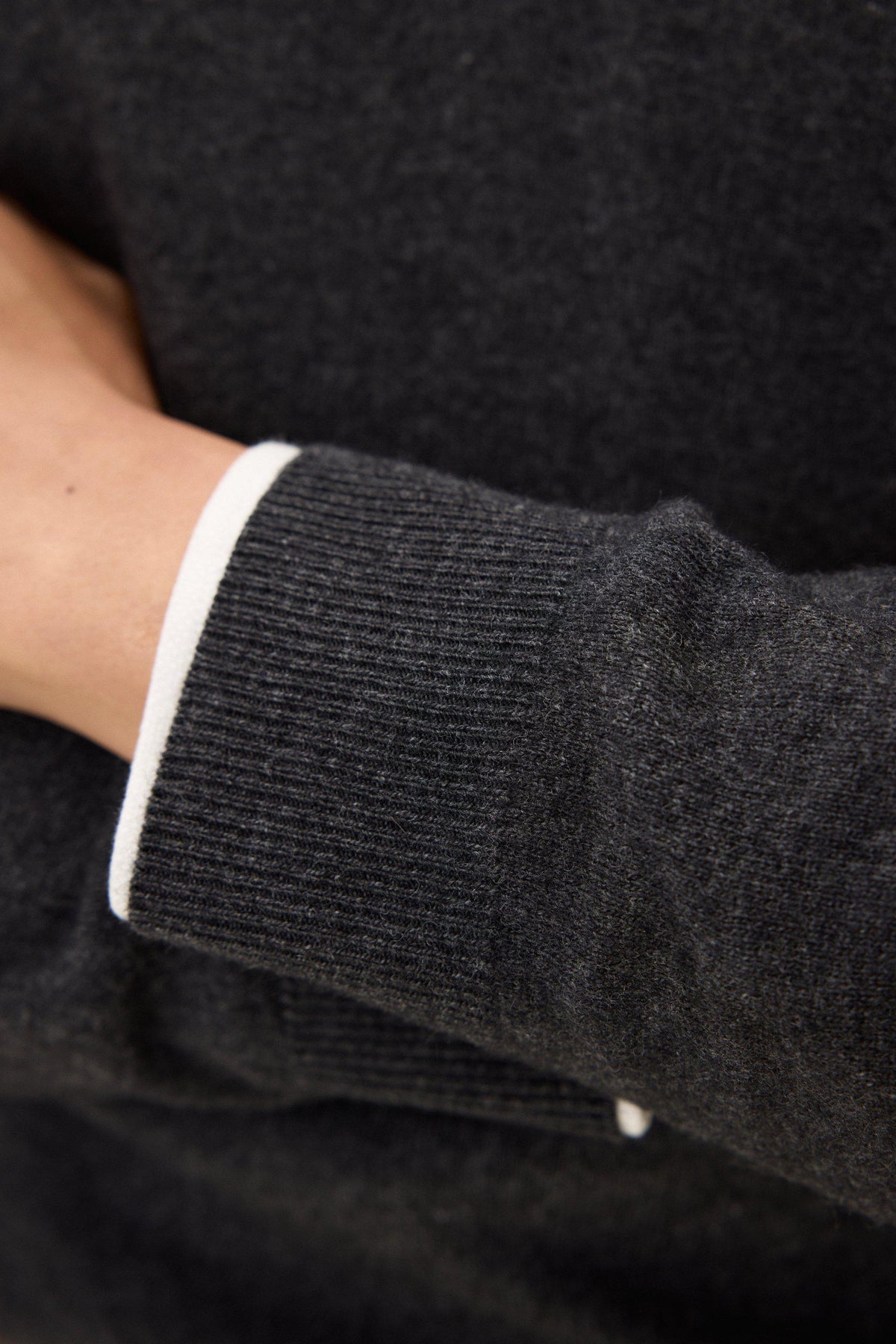 Patton Regular Fit Half Zip Tröja Ull-Kashmir - Mörkgrå – detalj