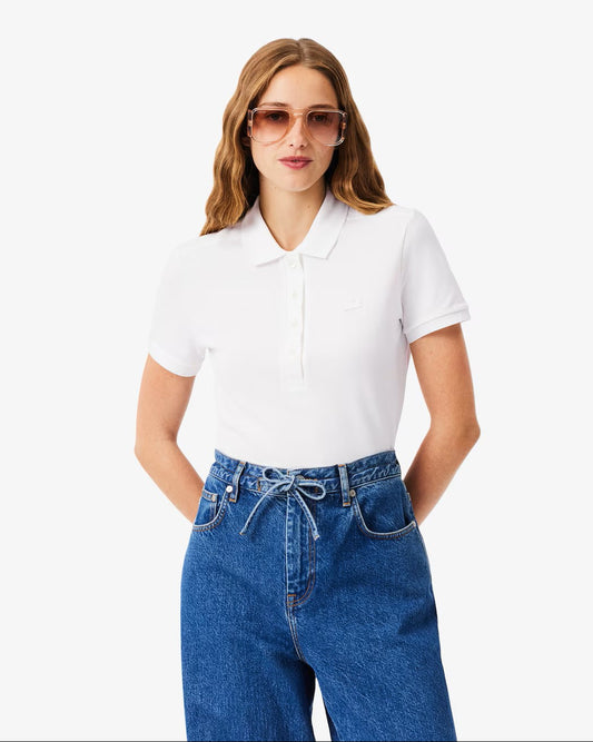 Slim Fit Stretch Piqué Polo Shirt - Vit