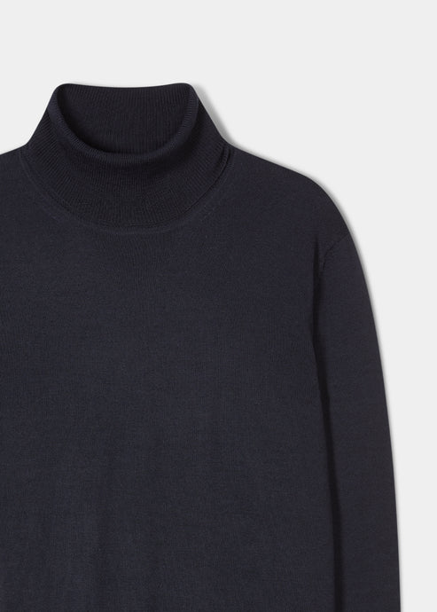 Linton Roll Neck Merinoull - Marinblå