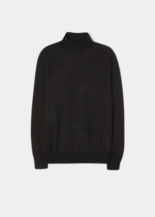 Roll-Neck Merino Wool Sweater herr tröja – svart polotröja i merinoull