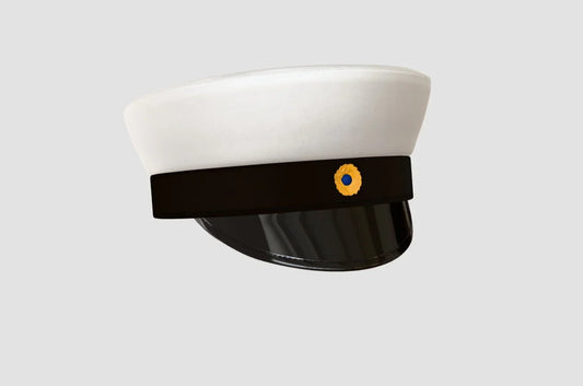 Studentmössa vit och svart herr med gult emblem