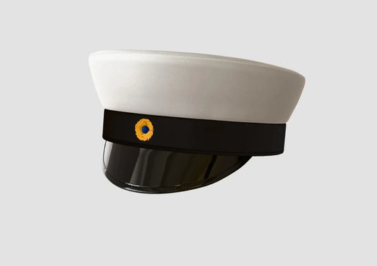 Studentmössa vit och svart herr med blågul emblem