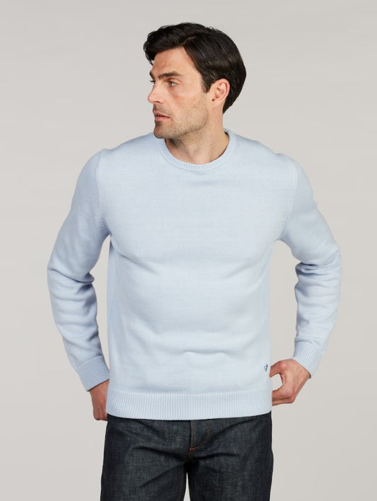 Sweater Knitted Crew Neck Organic Cotton - Light blue