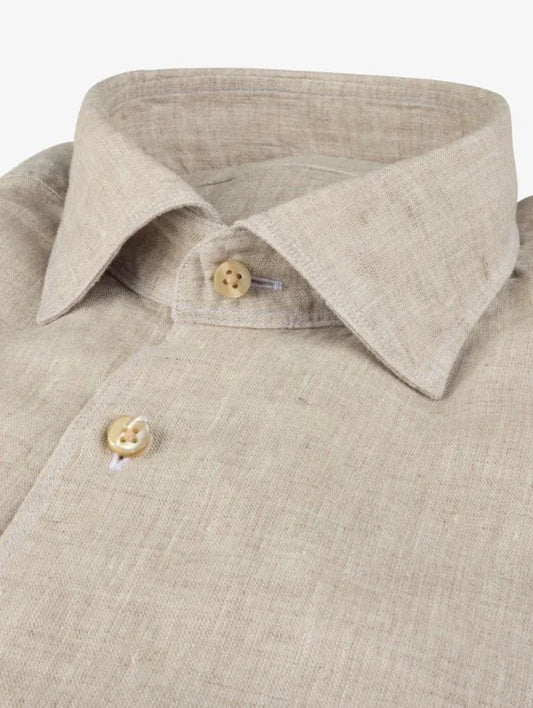Beige linneskjorta herr med klassisk krage