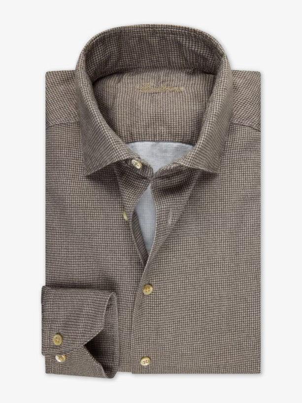 Stenströms MTO ljusbrunrutig skjorta slimline casual