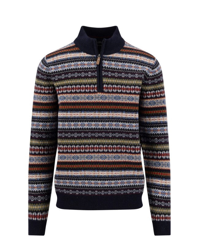 Jacquardmönstrad lammullströja - Navy