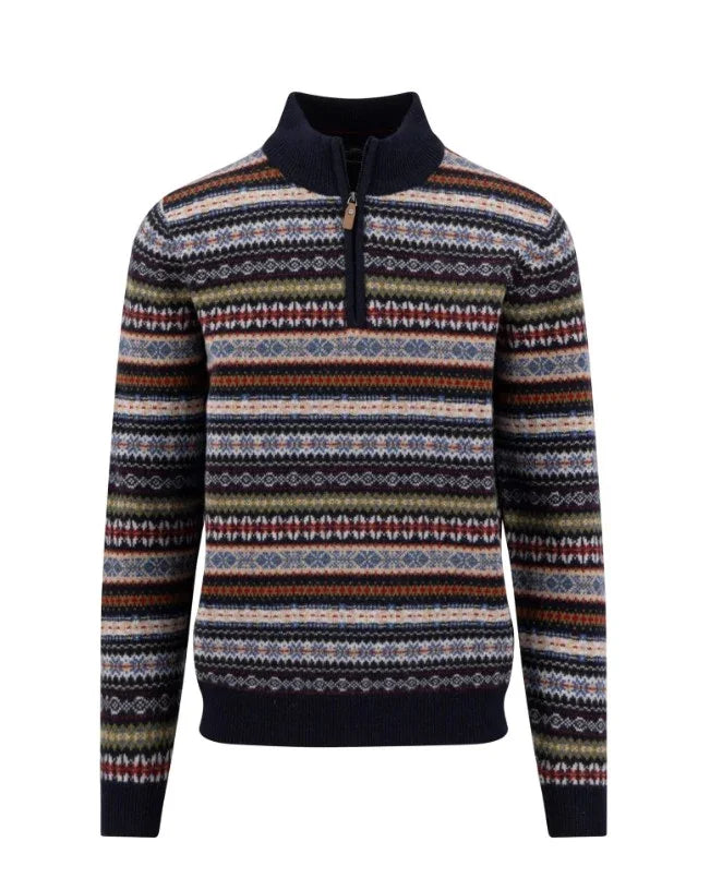 Fynch-Hatton jacquardmönstrad lammullströja i navy