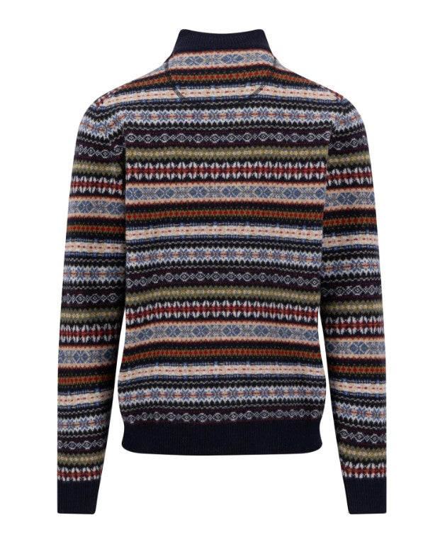 Jacquardmönstrad lammullströja - Navy