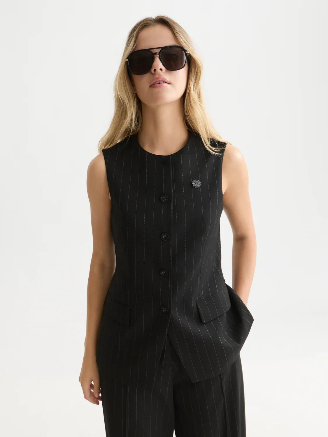 Lurex pinstripe tailored gilet - Meteorite – bild 2