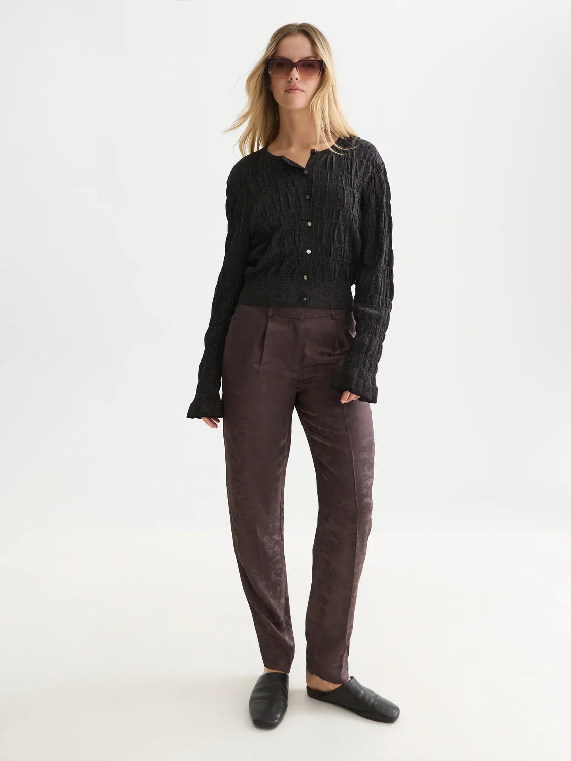Smock stitch crew neck cardigan - Meteorite – bild 1