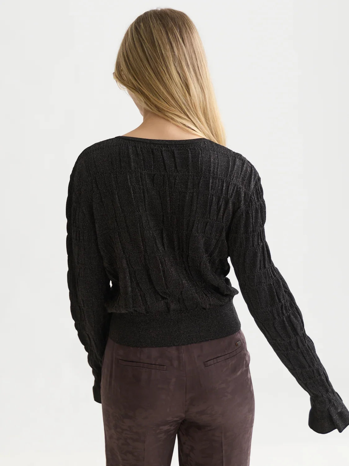 Smock stitch crew neck cardigan - Meteorite – bild 4