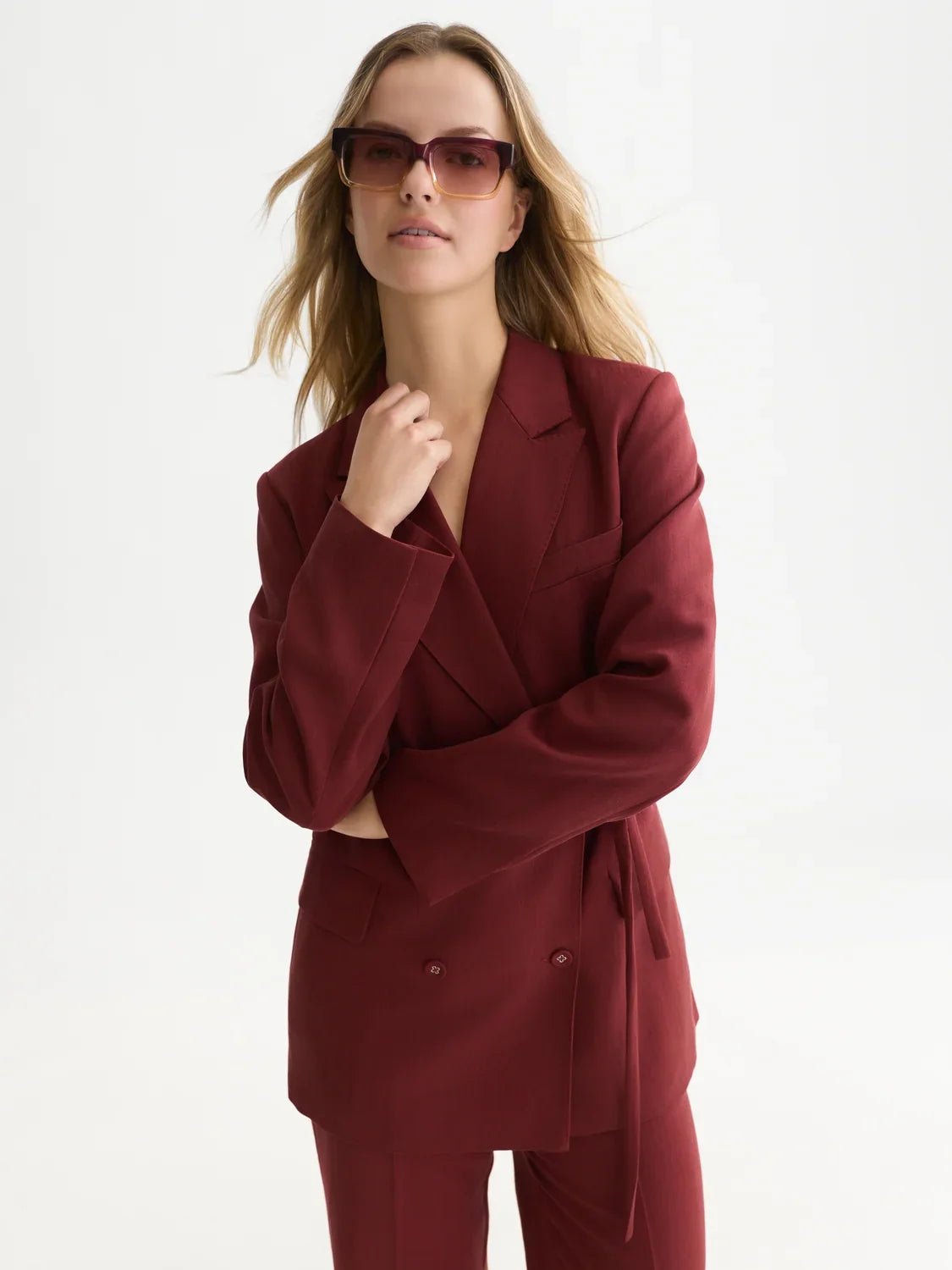 Lyocell blend double breasted blazer - Pomegranate – bild 2