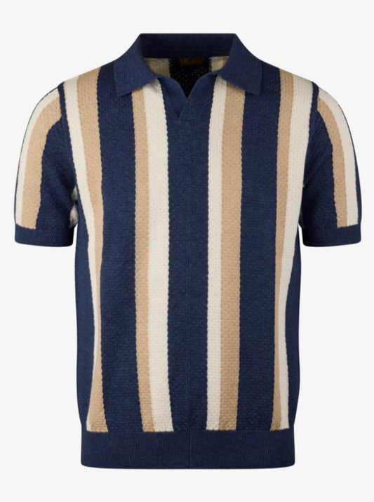 Polo Shirt Knitted Stripe Textured Hemp Cotton - 152 Blue stripe