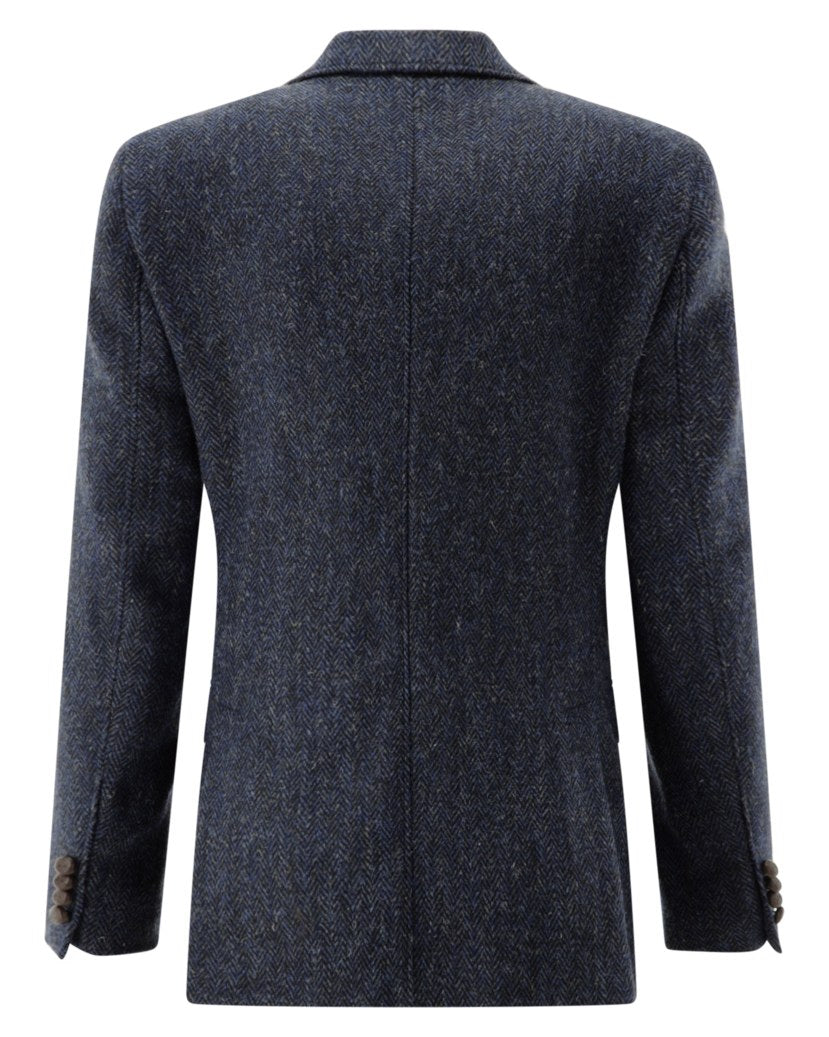 Carl Gross mörkblå kavaj Theo-G-HT SV i Harris Tweed med fiskbenstextur
