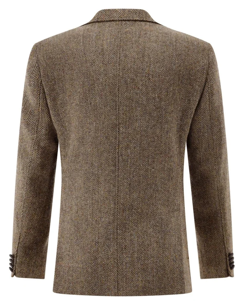 Carl Gross Kavaj Theo-G-HT SV i ljusbrun Harris Tweed med fiskbenmönster