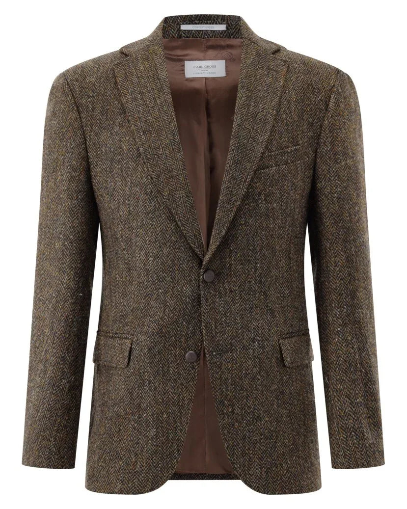 Carl Gross Kavaj Theo-G-HT SV i brun Harris Tweed med fiskbenmönster