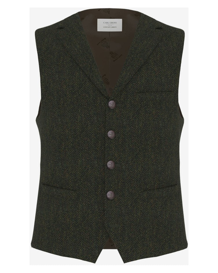 Väst Warner-G-HT i Harris Tweed, randig - Mörkgrön – fram