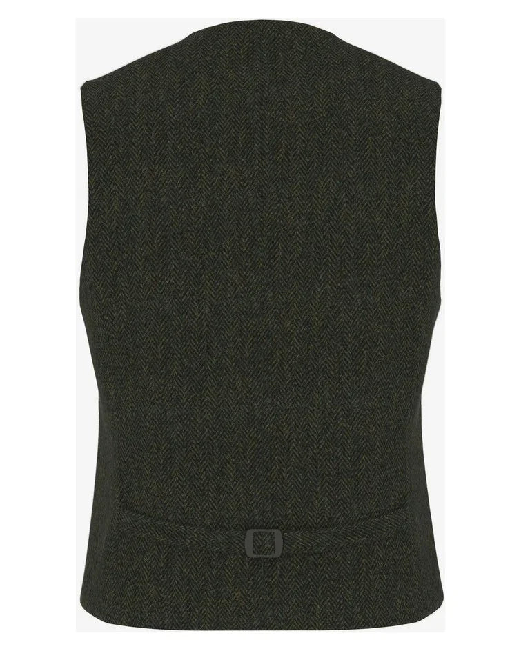 Carl Gross väst Warner-G-HT i mörkgrön fiskbensmönstrad Harris Tweed