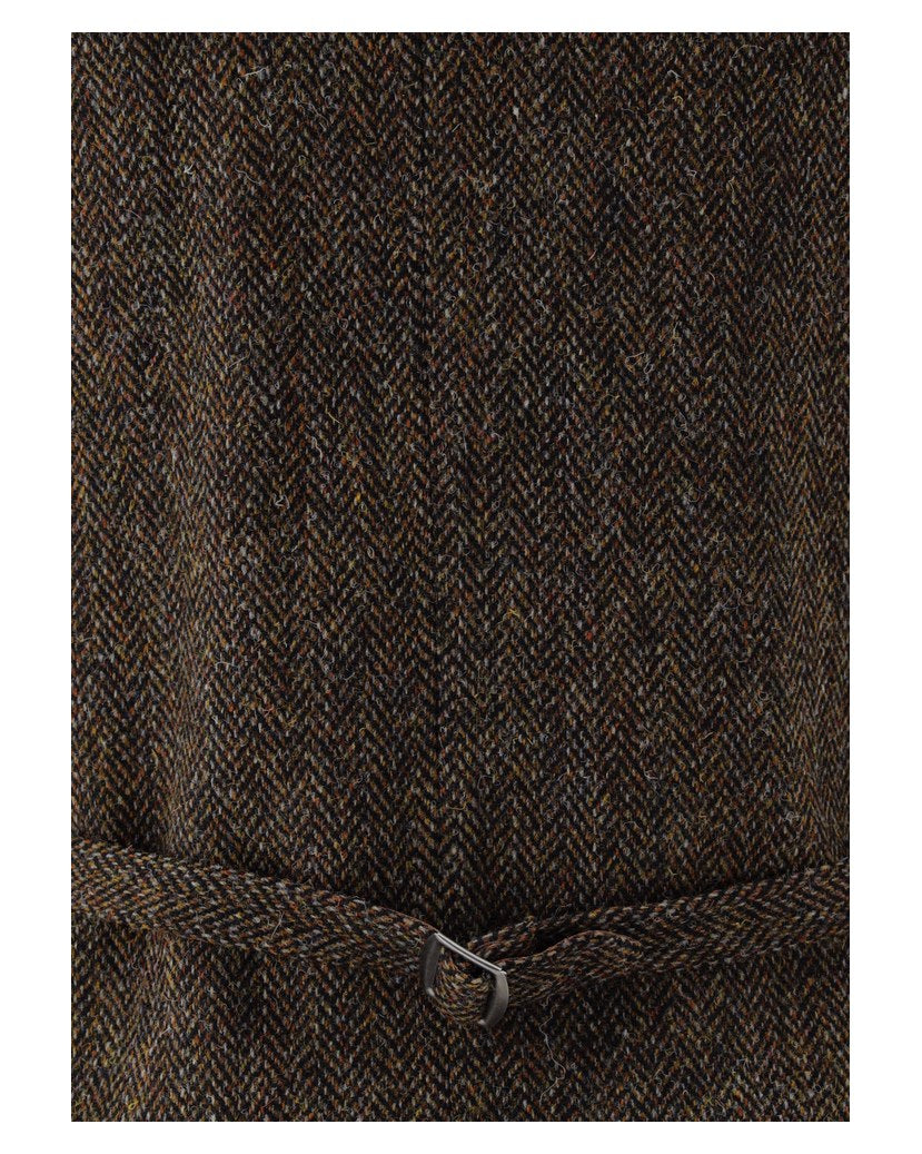 Väst Warner-G-HT i Harris Tweed, randig - Brun – detalj