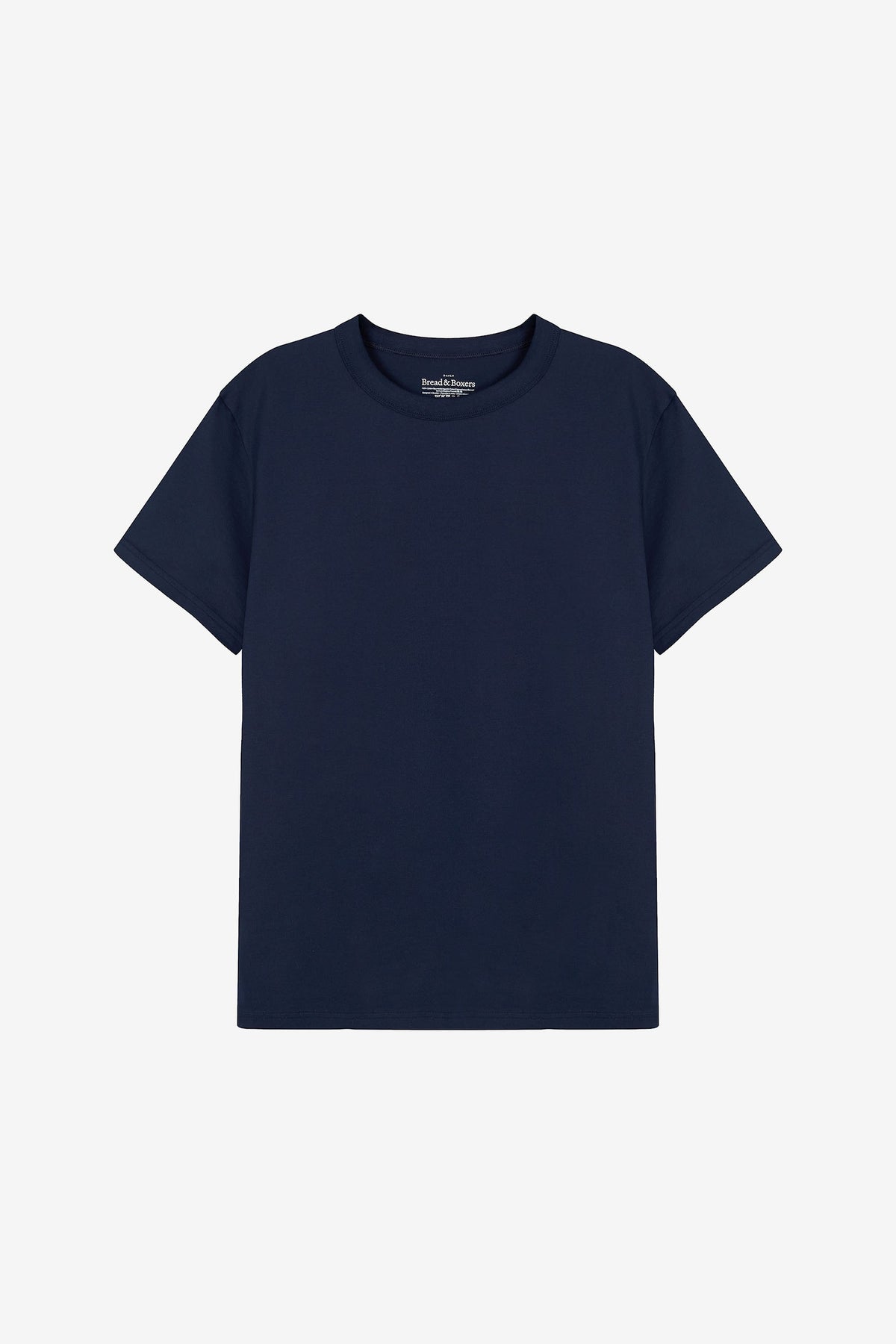 T-shirt i pimabomull med rund hals - Marinblå – närbild