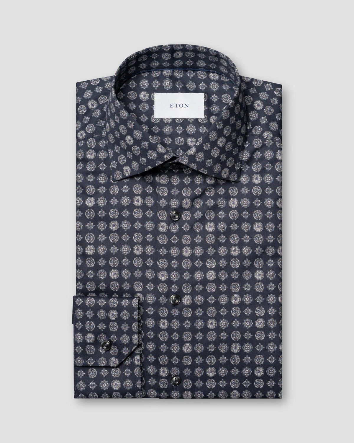 Eton mörkblå mönstrad skjorta slim fit