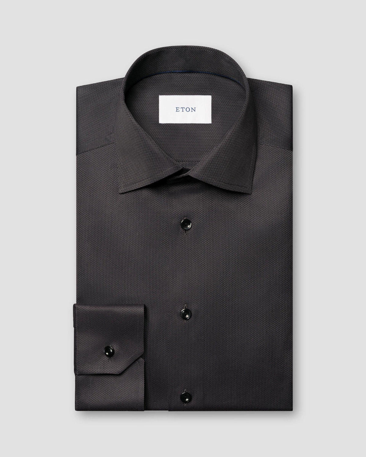 Eton Signature Twill-skjorta i fiskbensmönster slim svart