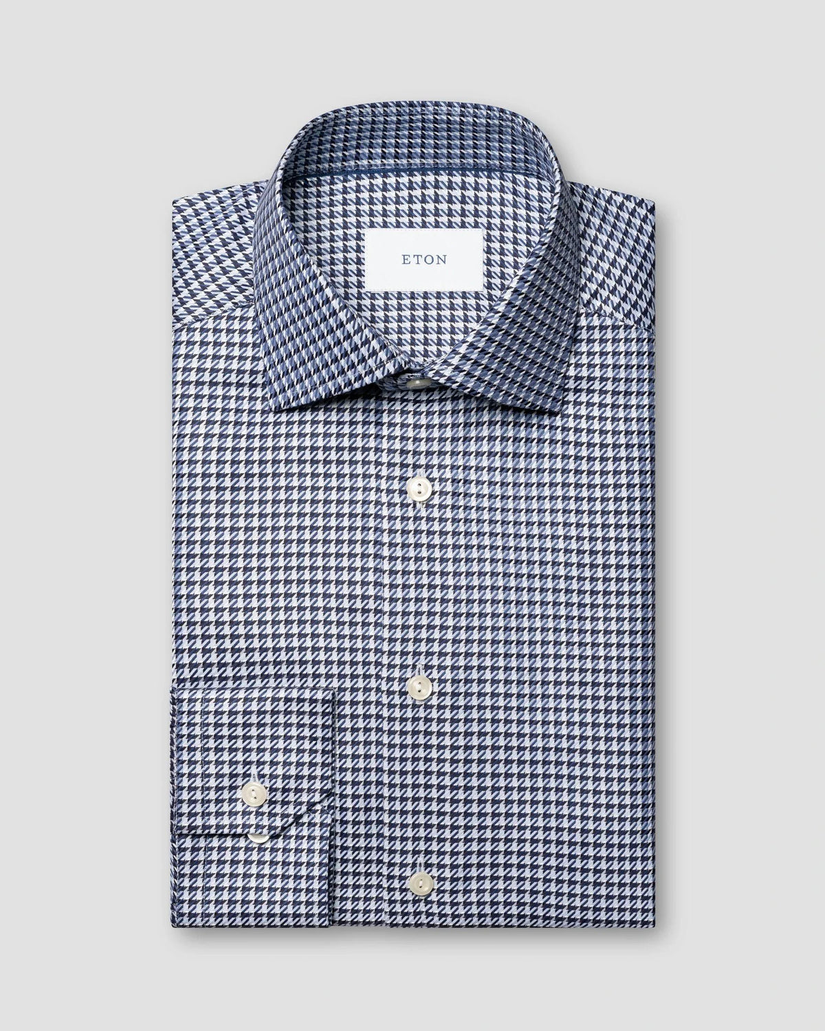 Eton rutig King Twill-skjorta Classic i mellanblå