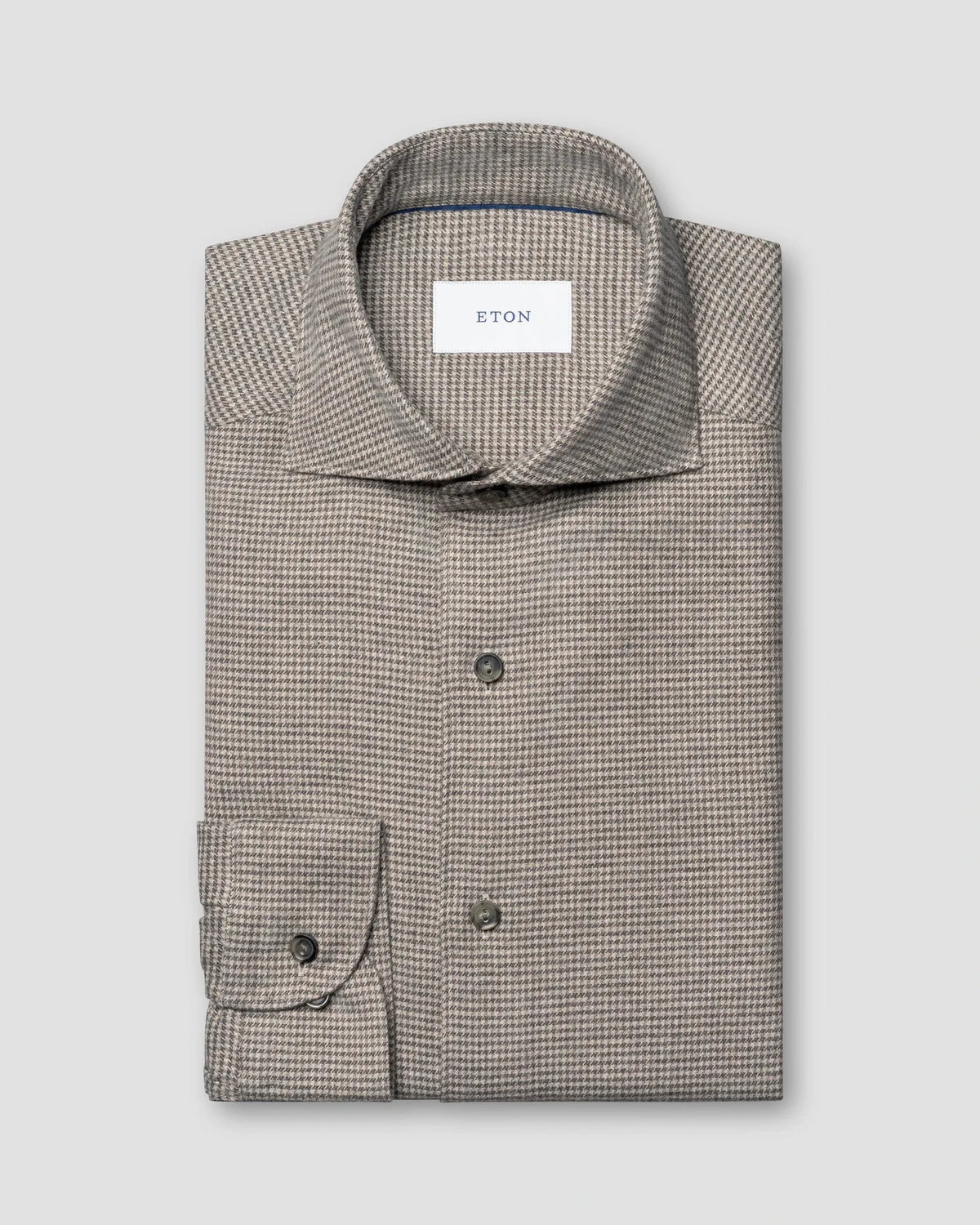 Eton hundtandsrutig flanellskjorta casual fit mellangrå