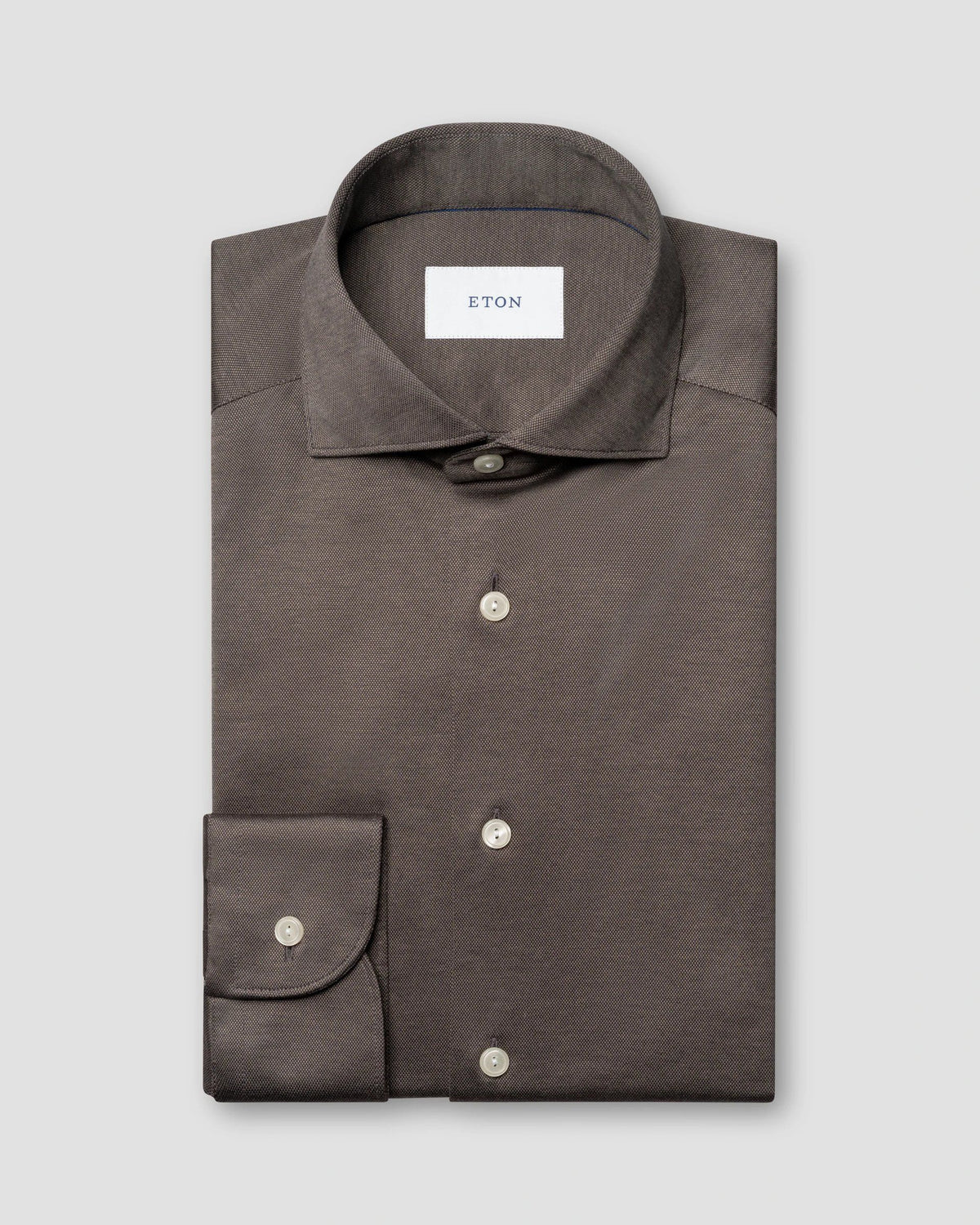 Skjorta i stickad Filo di Scozia-jersey Casual fit - Mörkbrun