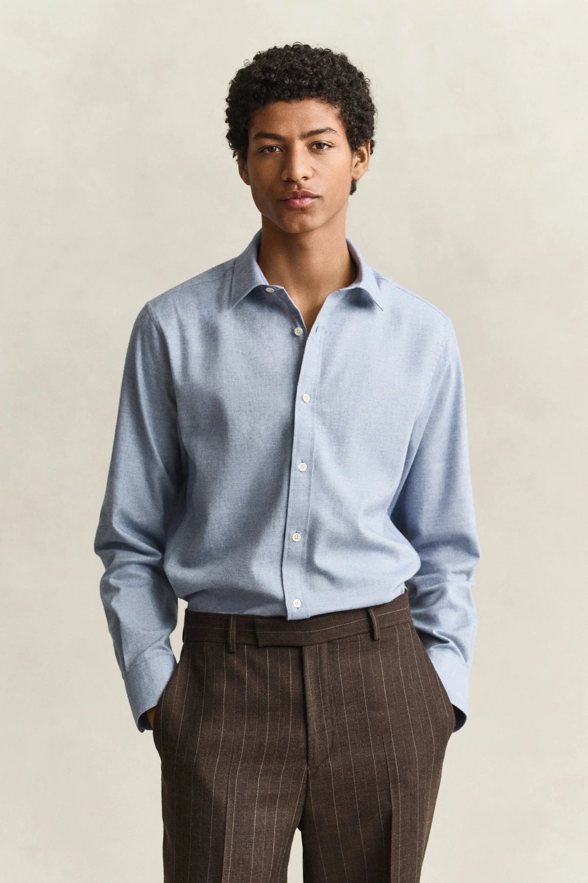 Gant ljusblå melange flannelskjorta regular fit herr