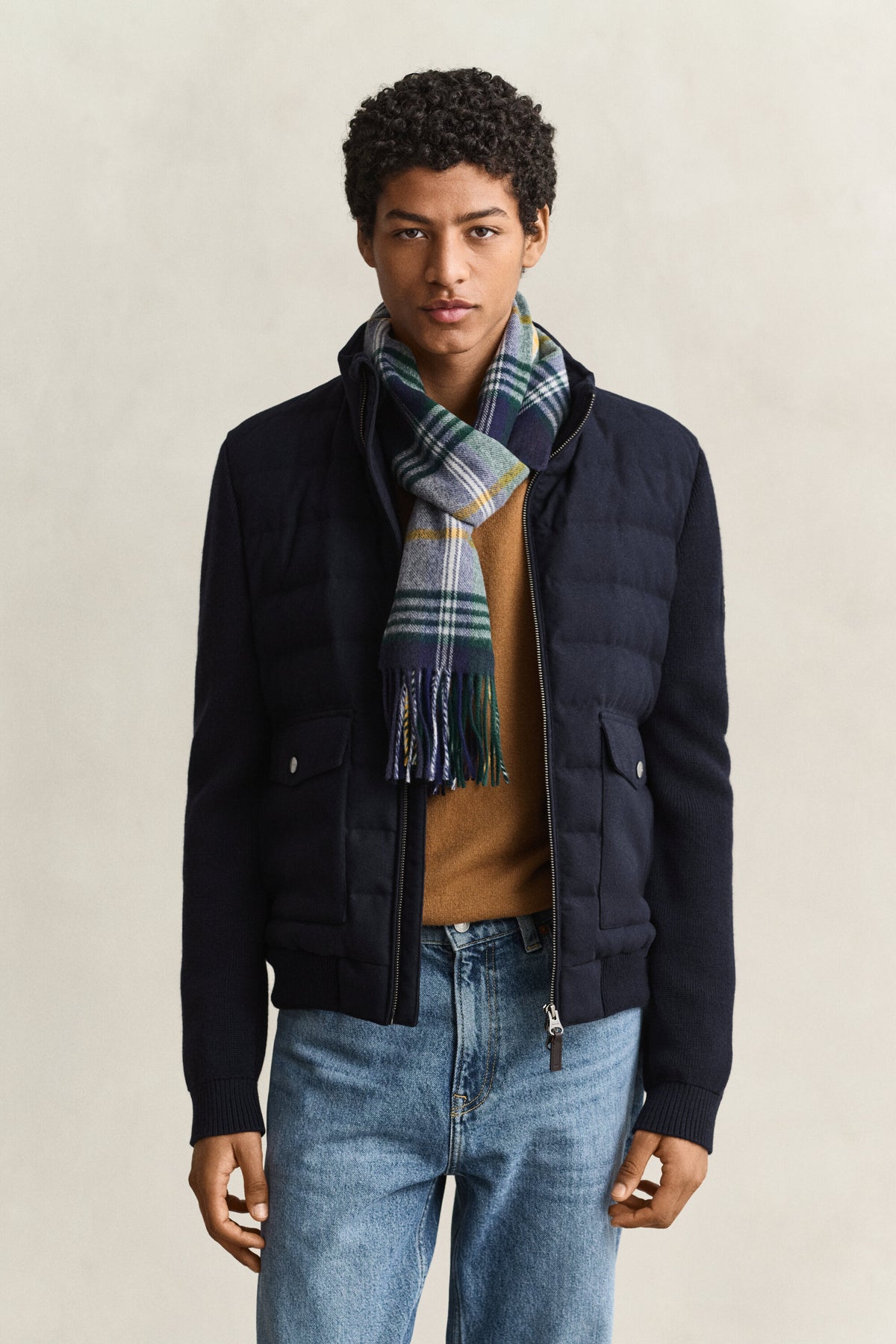 Insulated Hybrid Flannel Jacket - 433 Evening Blue – modell