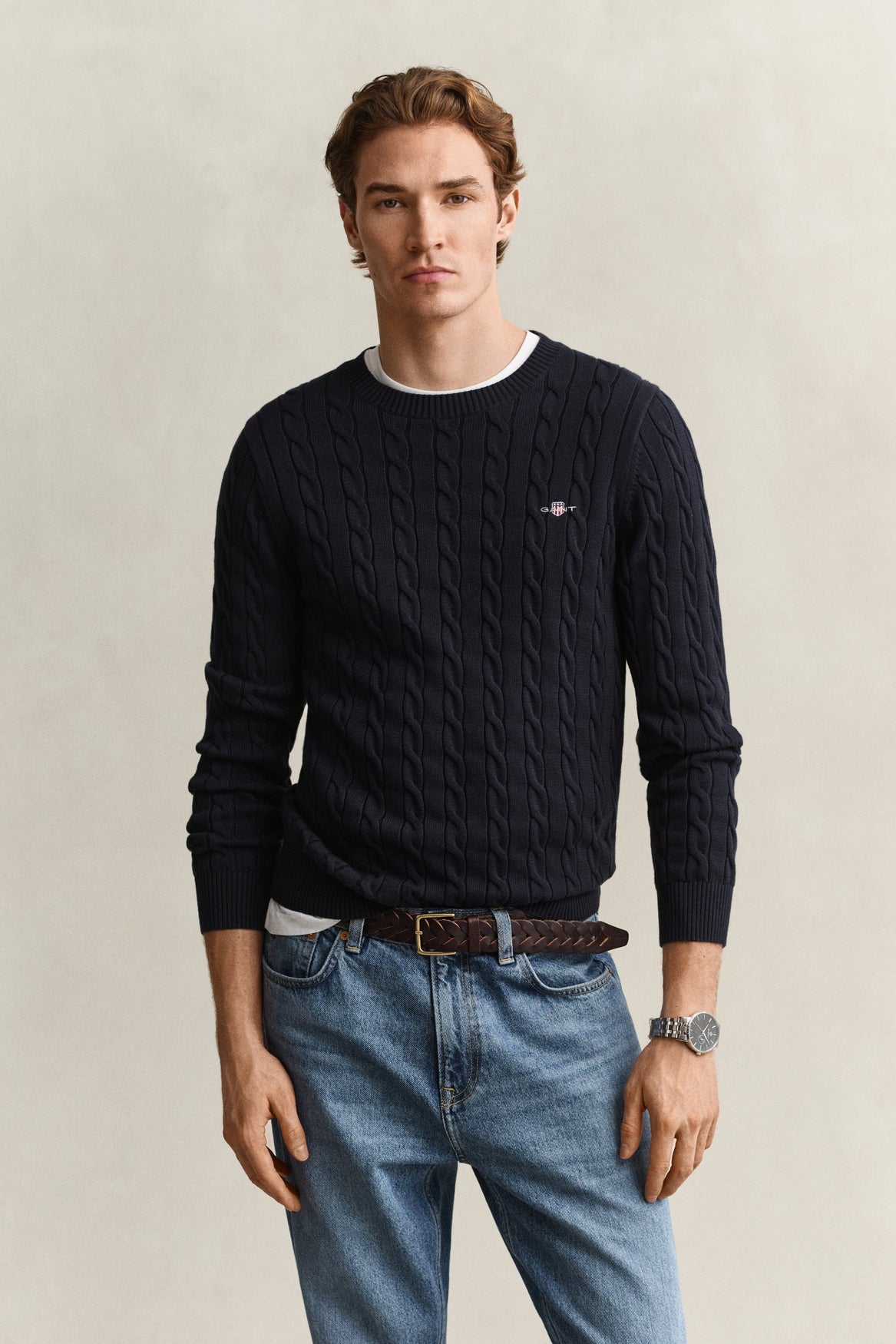 Cotton Cable C-Neck - 433 Evening Blue – modell