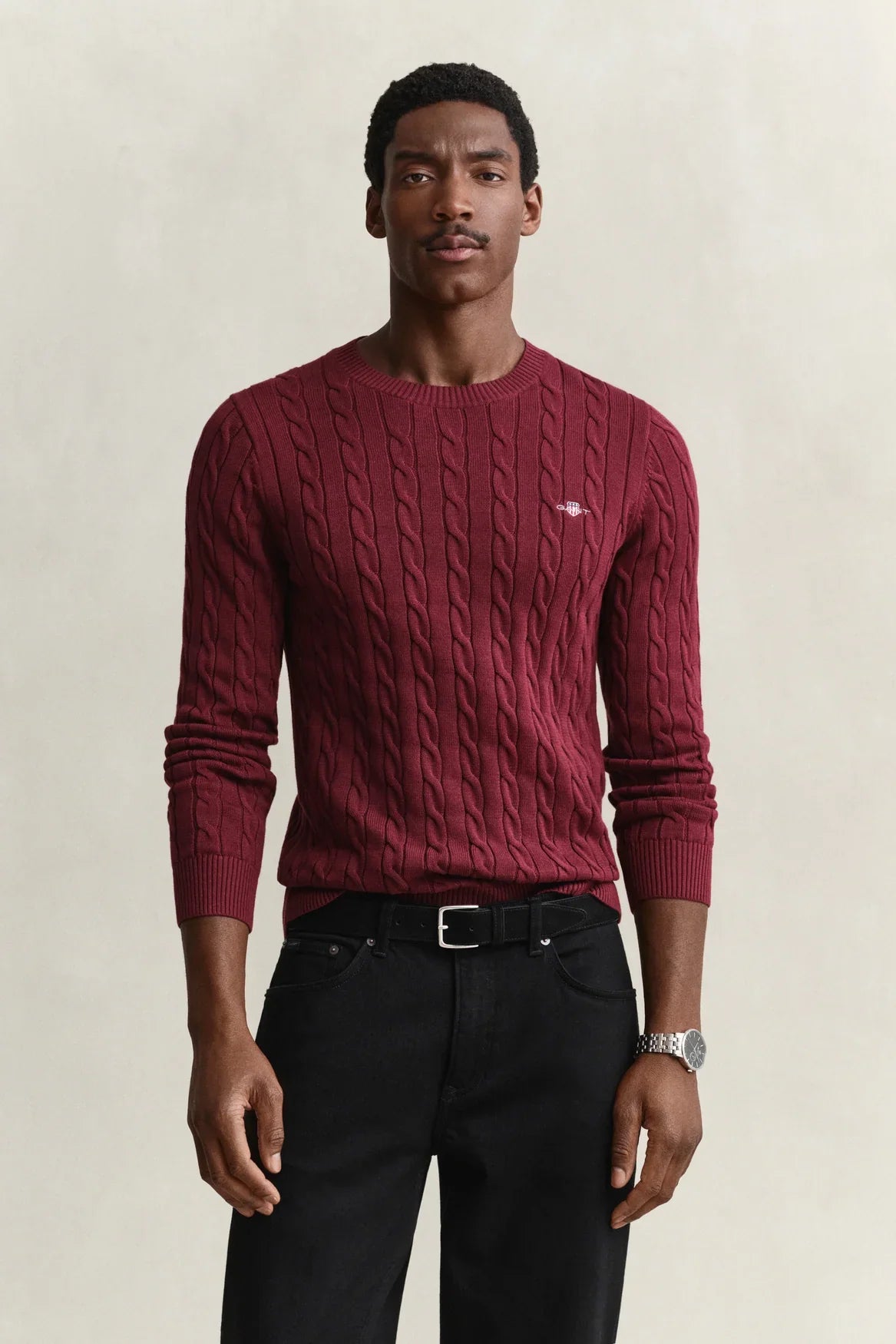 Gant Cotton Cable C-Neck stickad tröja i färgen Deep Grape Wine
