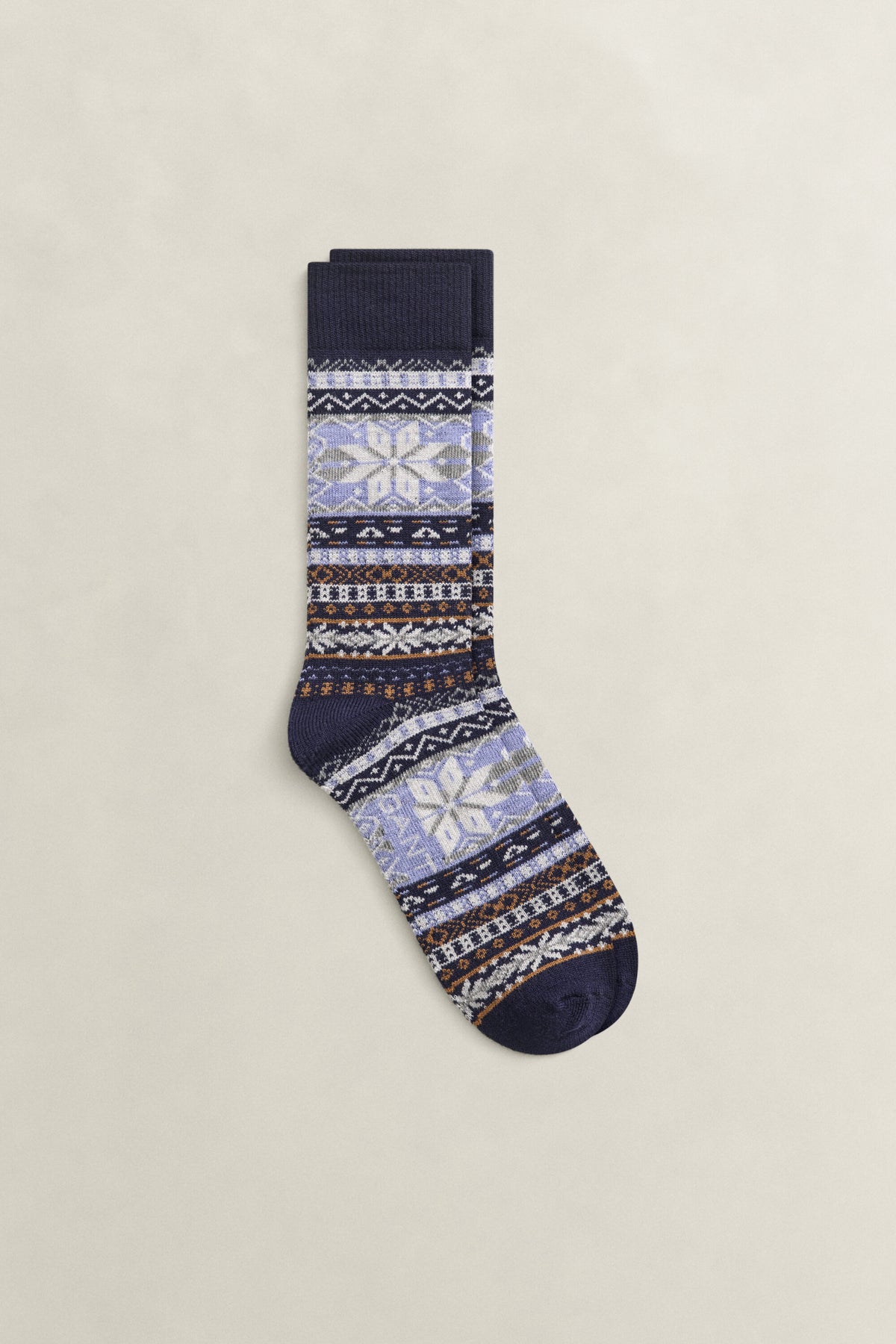 Fair Isle Pattern Sock - 480 Dark Navy Melange – flatlay