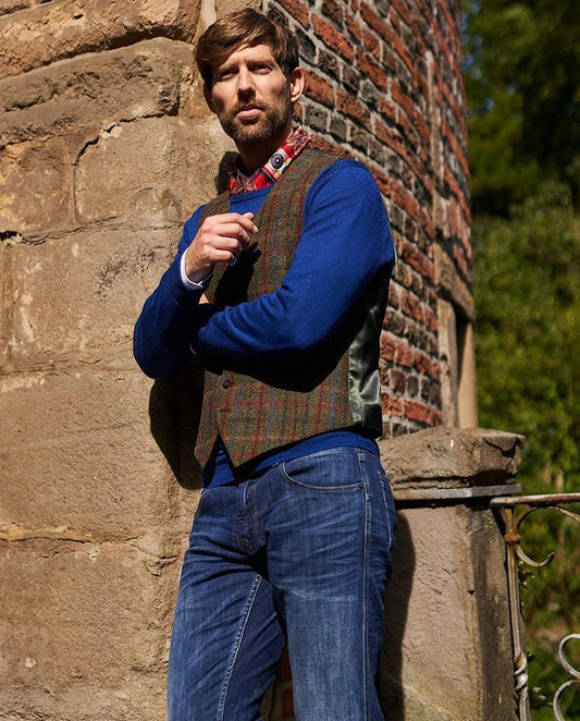 Harris Tweed Vest Wales - Red/blue check