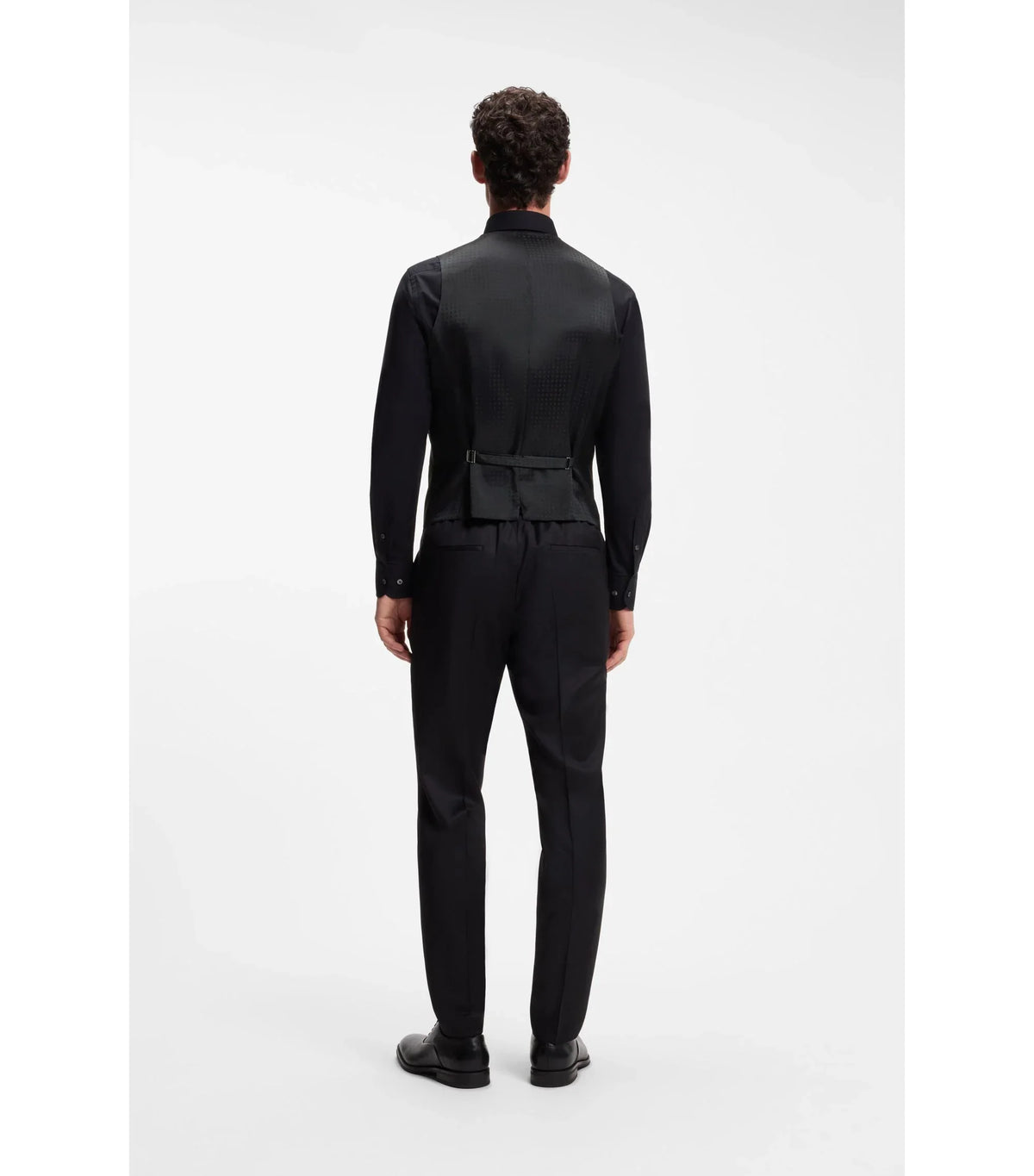 BOSS ONE Slim fit-väst i sergevävd jungfruull - Svart