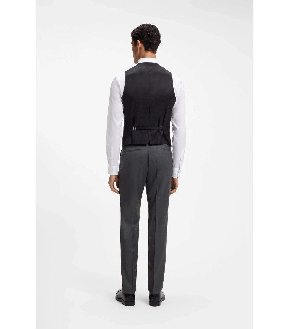 BOSS ONE Slim fit-väst i sergevävd jungfruull - Mörkgrå