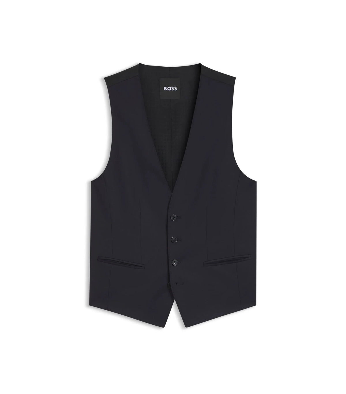 BOSS ONE Slim fit-väst i sergevävd jungfruull - Mörkblå