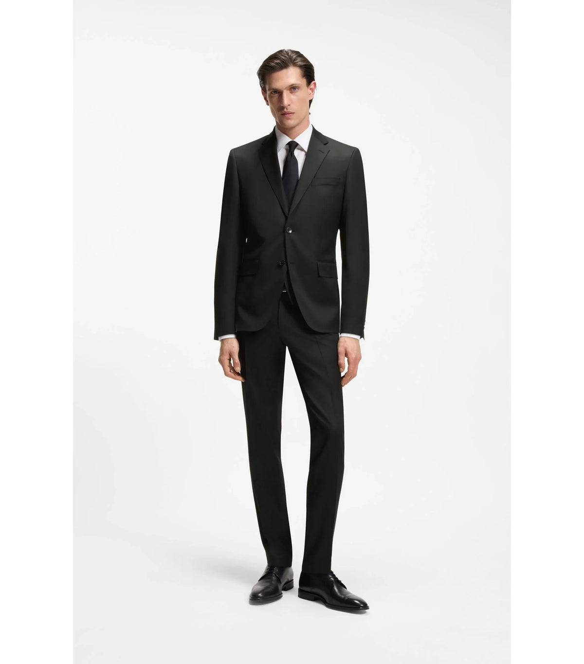 BOSS ONE Extra slim fit-byxor i sergevävd jungfruull - Svart