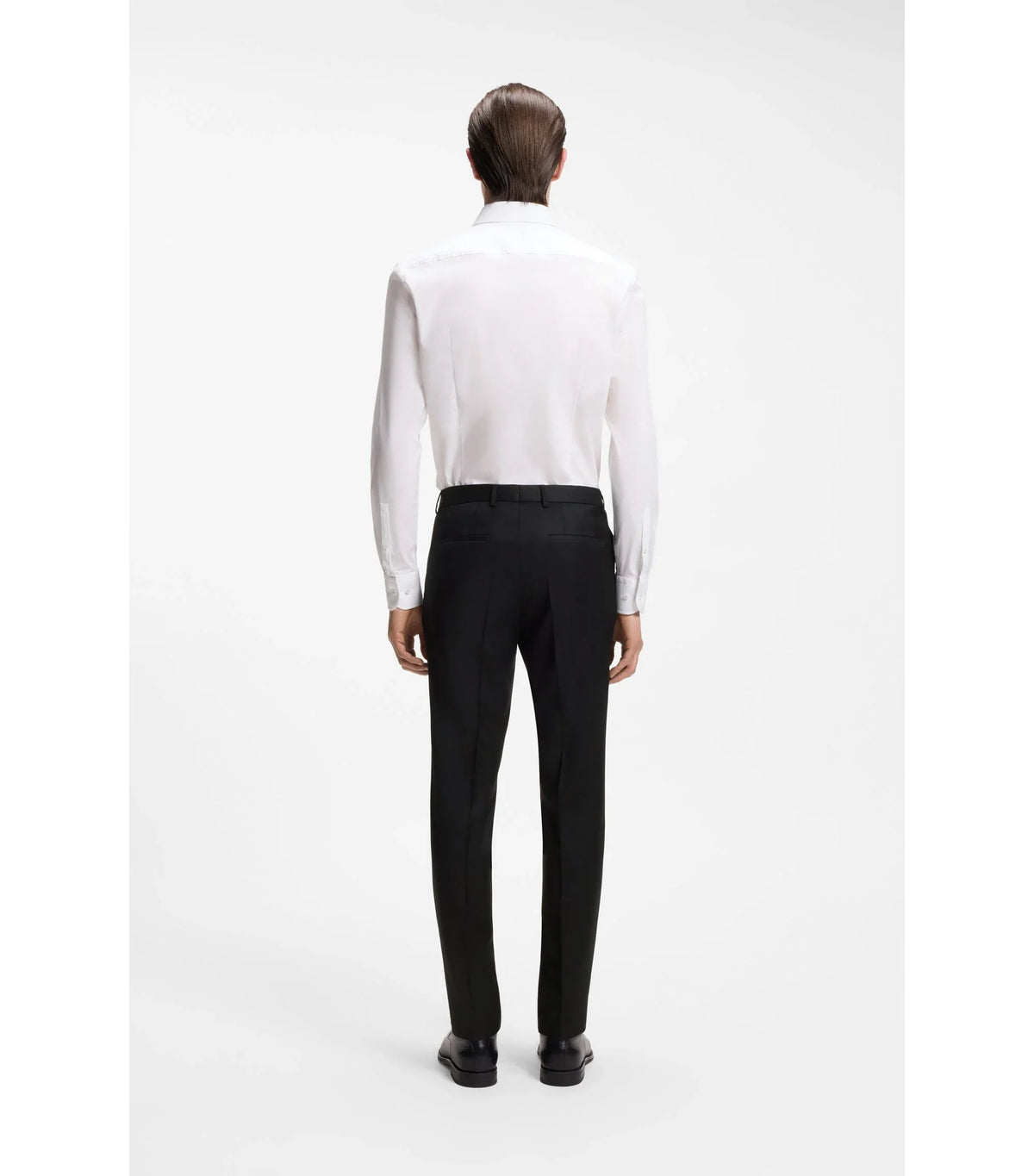 BOSS ONE Extra slim fit-byxor i sergevävd jungfruull - Svart