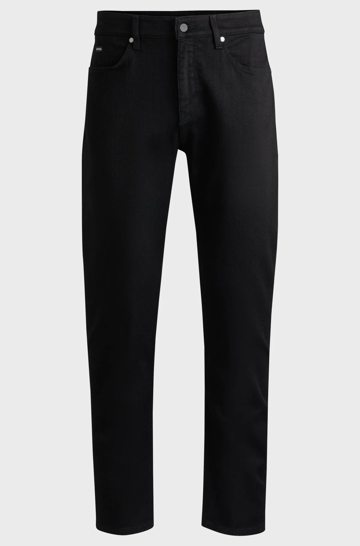 Svarta herrjeans med rak passform på vit bakgrund