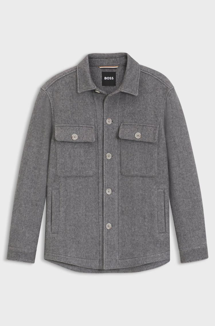 Relaxed fit overshirt i fiskbensmönstrat material - Grå
