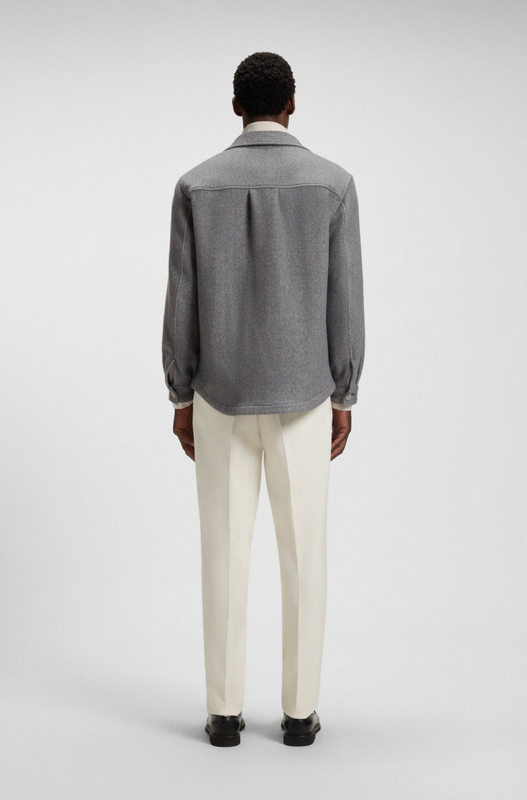Relaxed fit overshirt i fiskbensmönstrat material - Grå