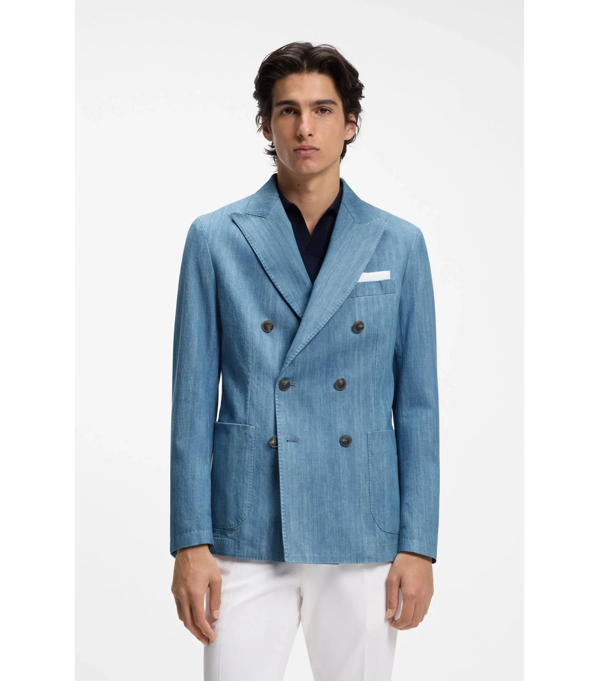 BOSS Black ljusblå kavaj i italiensk bomull med spetsiga slag