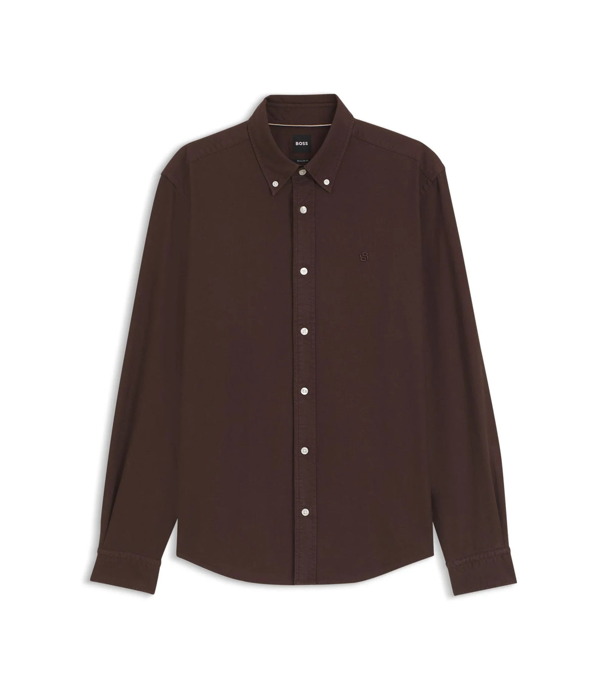 BOSS Black mörkbrun button down-skjorta i Oxford-bomull regular fit