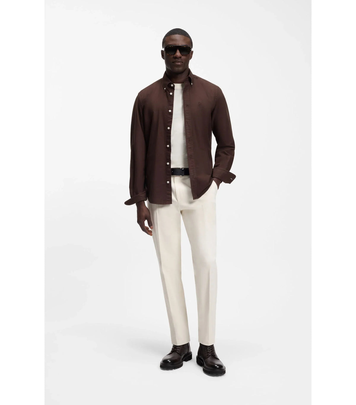 BOSS Black mörkbrun regular-fit button down-skjorta i Oxford-bomull