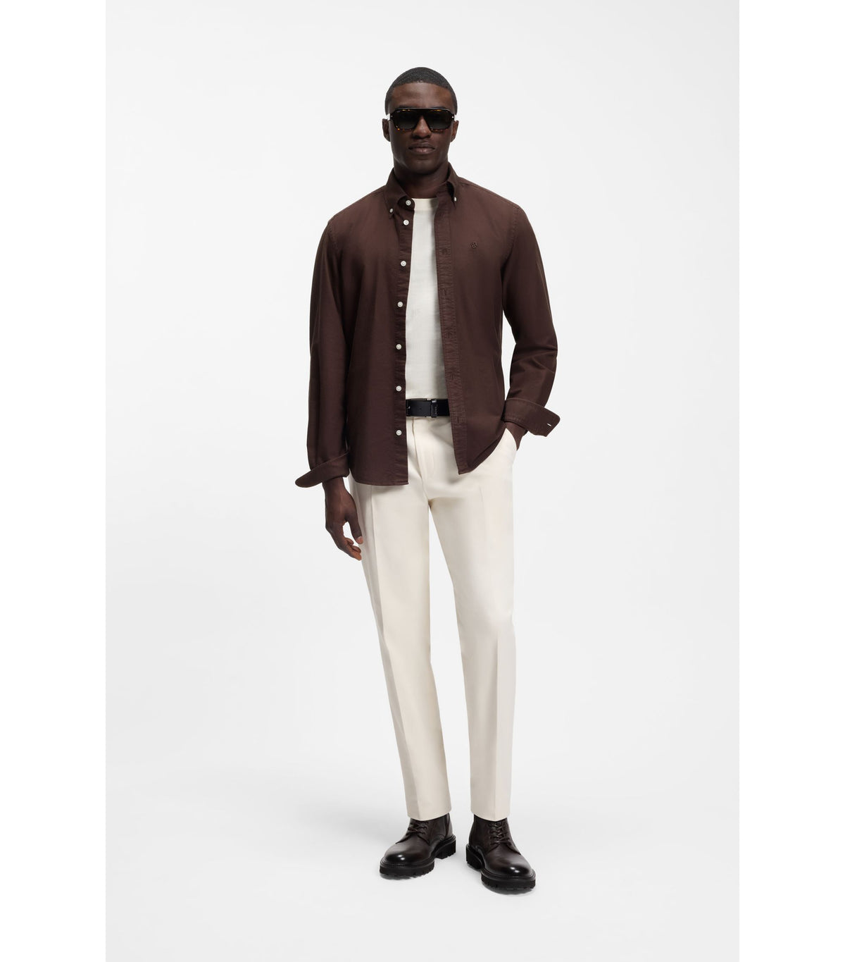 Regular-fit button down-skjorta i Oxford-bomull - Mörkbrun